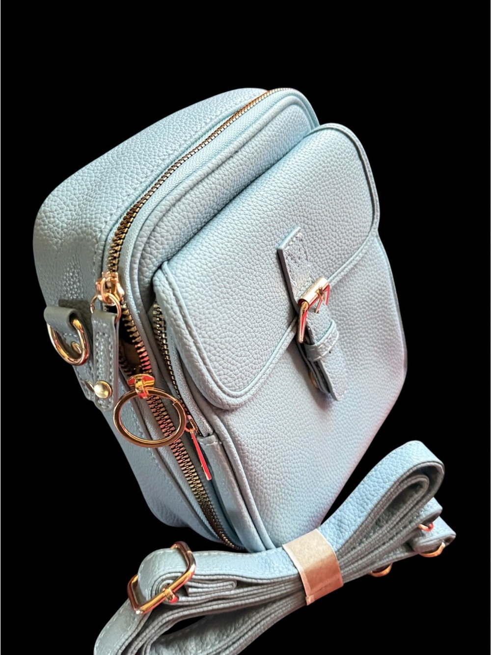Vintage Light Blue Crossbody Bag with Gold Hardware